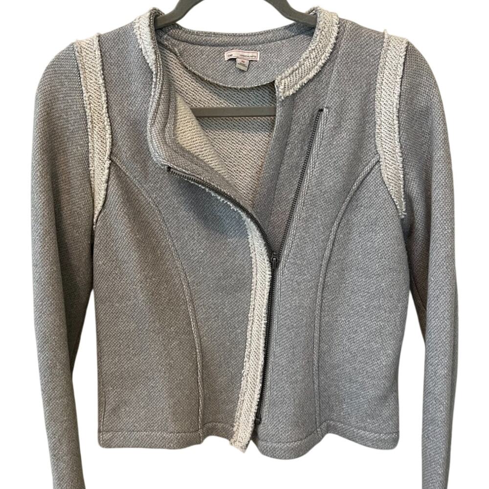 Gap Cropped Zip Moto Jacket Women's XS Full Zip Vintage Y2K Gray Cream Cabincore